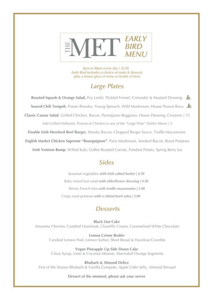 The Metropole Hotel Early Bird Menu