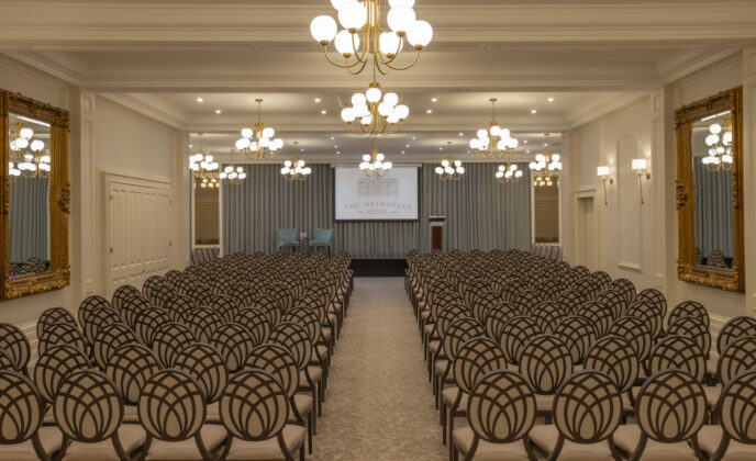 The ballroom theatre style set up at The Metropole Hotel Cork