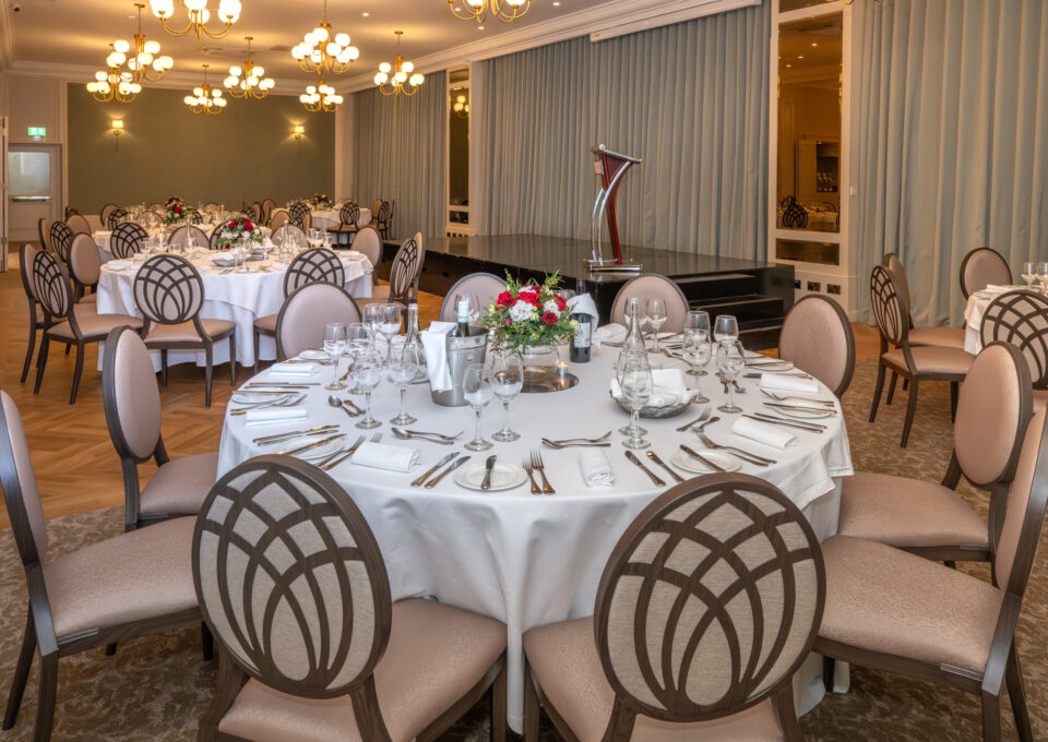 Awards Dinner set up in the Ballroom at the Metropole Hotel