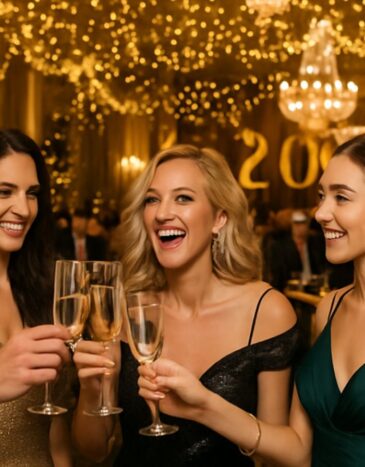 Groups of friends at the New Years Eve Black Tie ball in the Metropole Hotel cork city