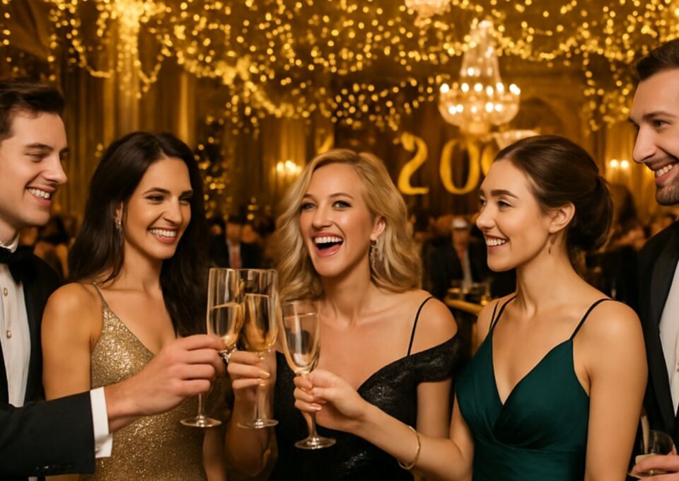 Groups of friends at the New Years Eve Black Tie ball in the Metropole Hotel cork city
