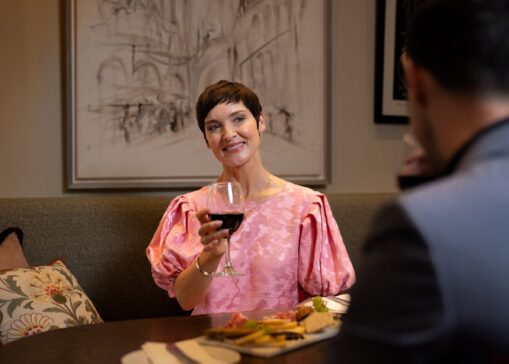 Female lobby with wine
