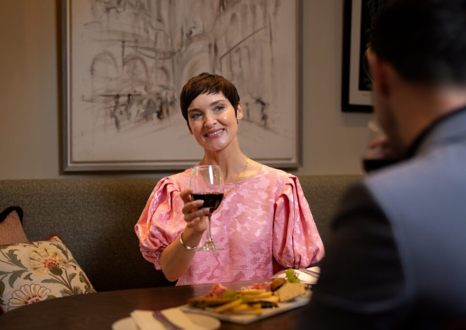 Female lobby with wine